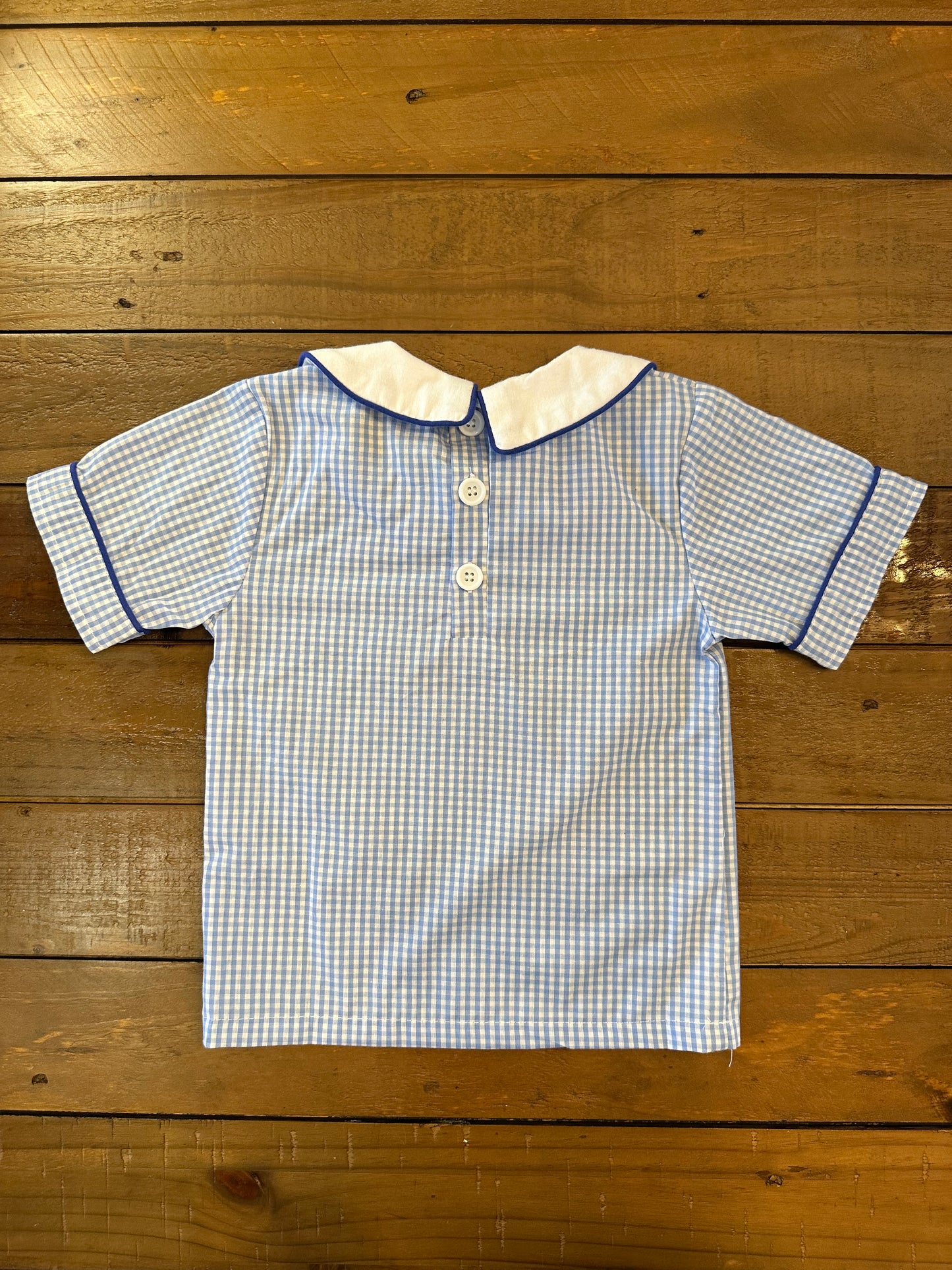 Gingham and Blue Piping Shirt and Shorts Set