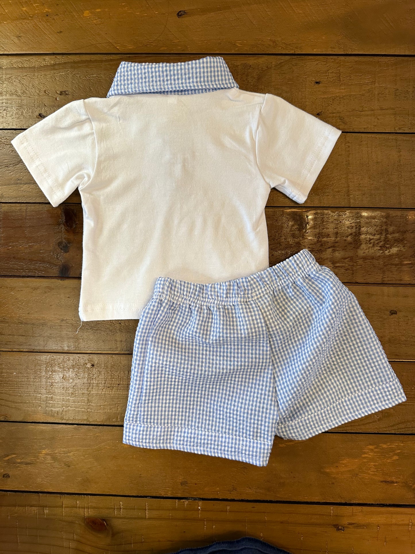 Light Blue Gingham Polo Shorts Set